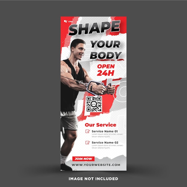 Gym fitness roll up banner template with grunge design concept