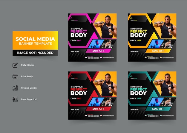 Gym fitness and shape your body social media post design template