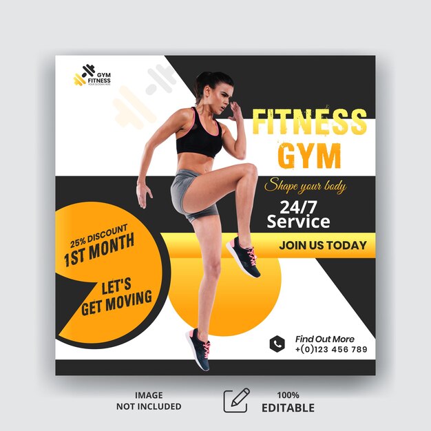 Vector gym and fitness social media banner template