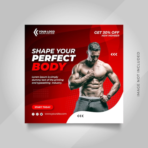 Gym and fitness social media post banner or square flyer template