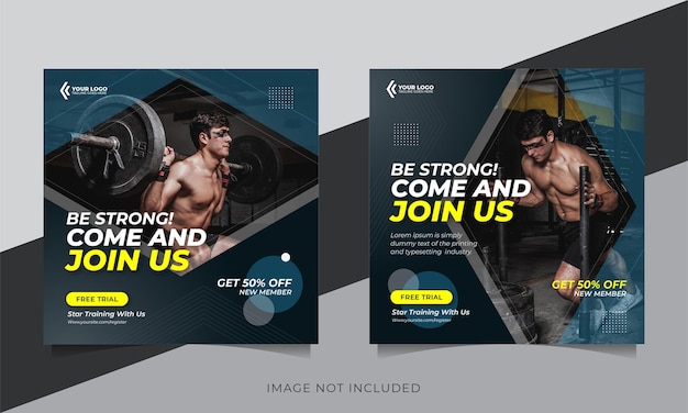 Gym and fitness social media post banner or square flyer template