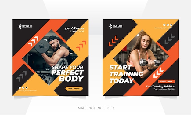 Gym and fitness social media post banner or square flyer template