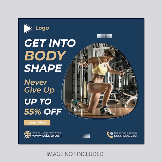 Gym and fitness social media post banner or square flyer template