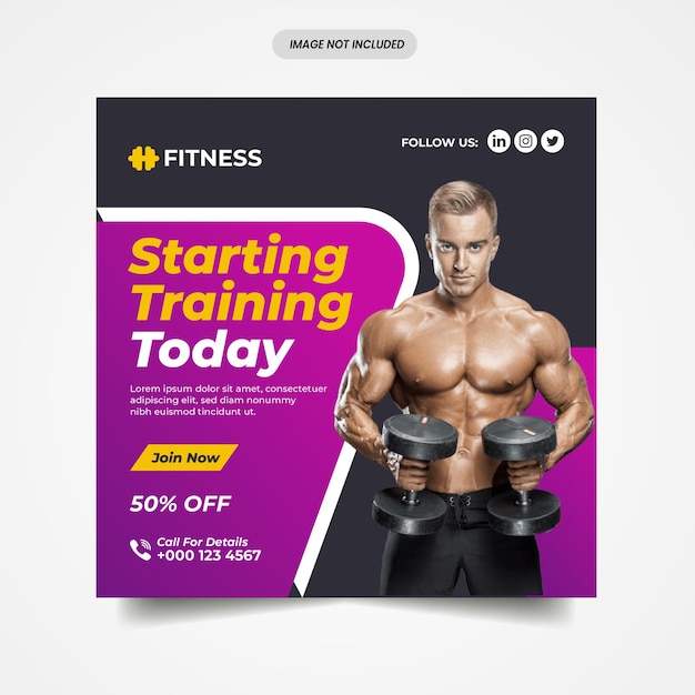 Gym and fitness social media post banner or square flyer template