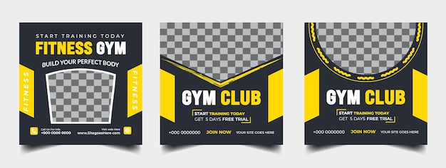 Gym fitness social media post banner template set Sports social media square banner gym Workout f