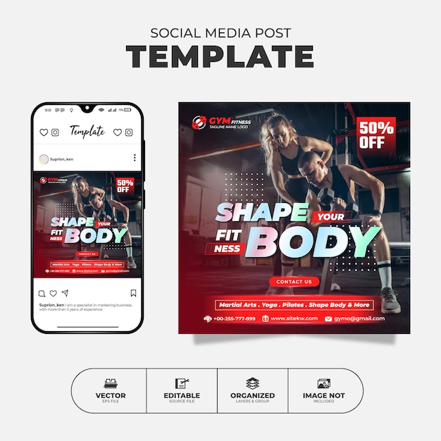 Gym Fitness Social Media Post And Banner Template