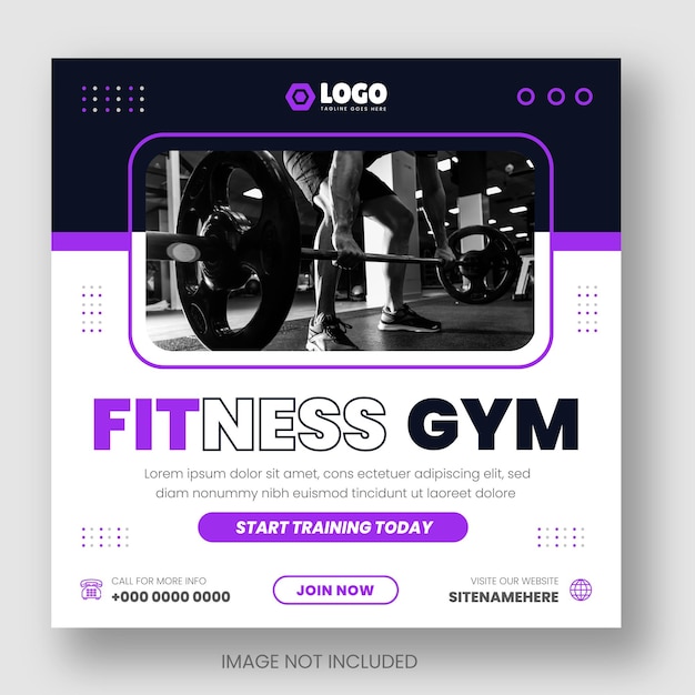 gym and fitness social media post design pack with multi color unique shapes