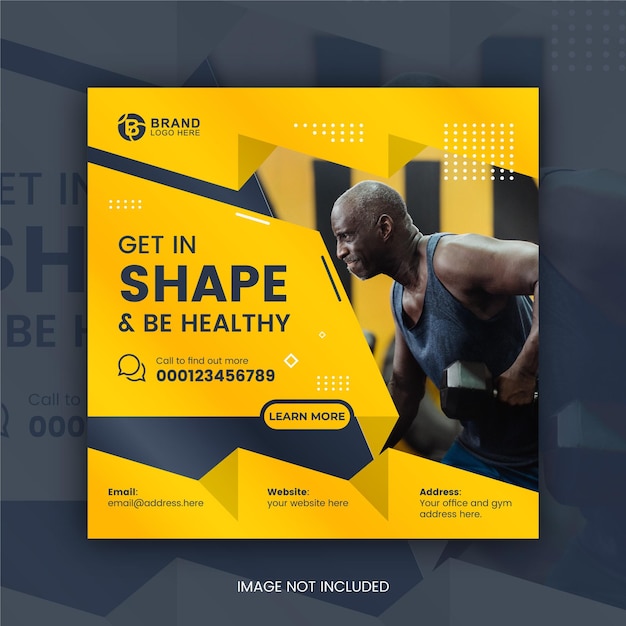 Gym and fitness social media post design vector template