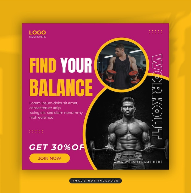 Vector gym fitness social media post or fitness instagram post design