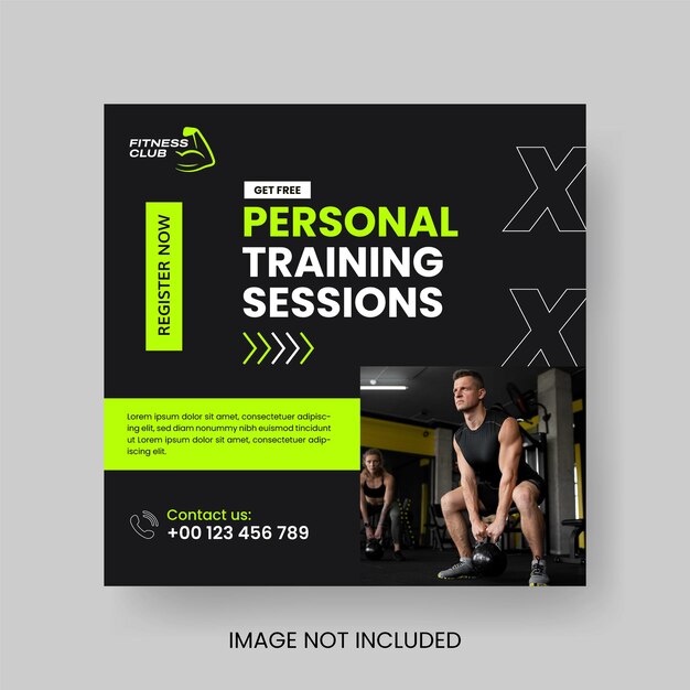 Vector gym and fitness social media post template design