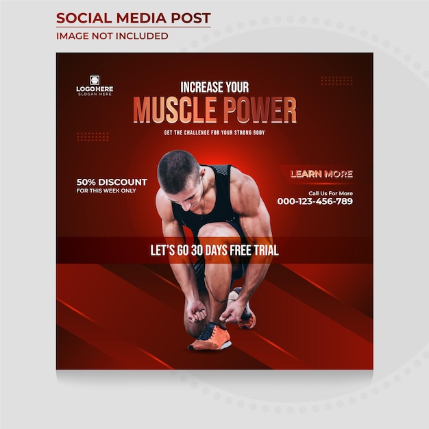 Gym and Fitness social media post Template with Workout Social media Web Banner