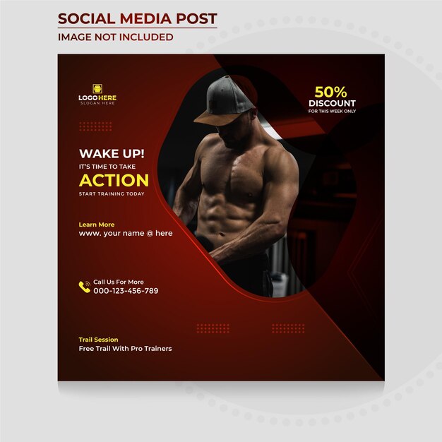 Gym and Fitness social media post Template with Workout Social media Web Banner