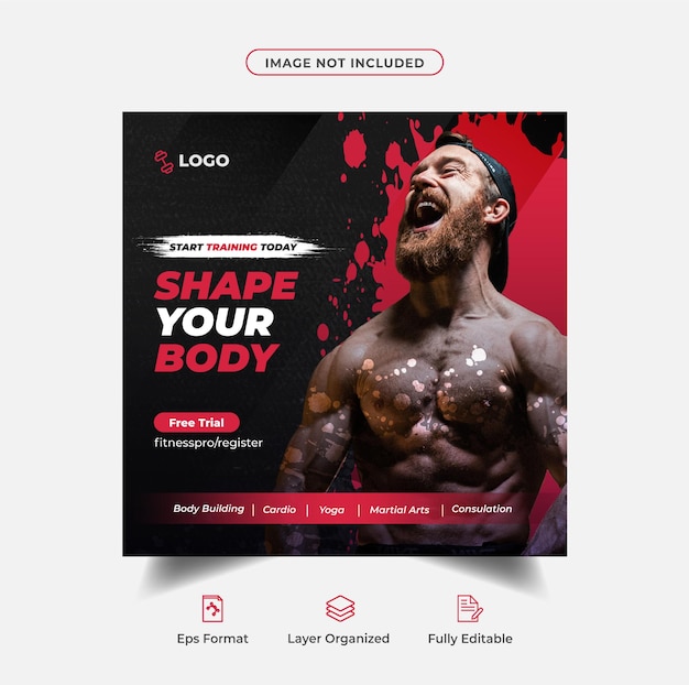 Gym and fitness social media promotion web banner and instagram post template Premium Vector