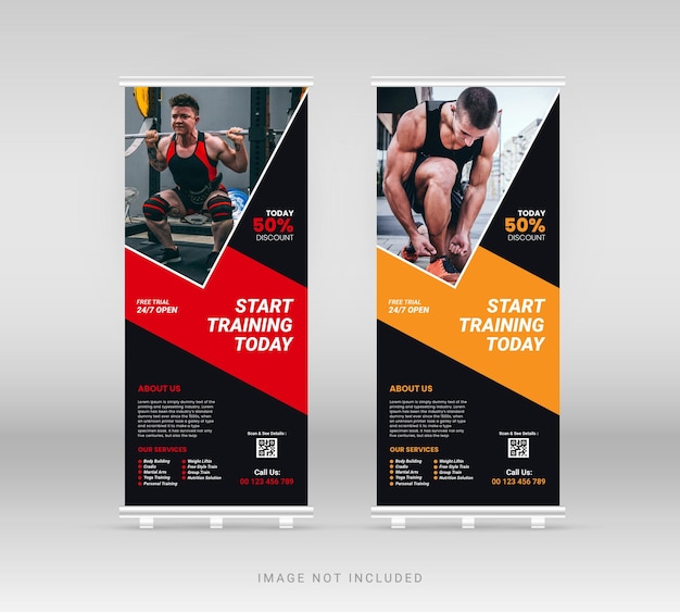 Gym fitness sports rollup banner design template