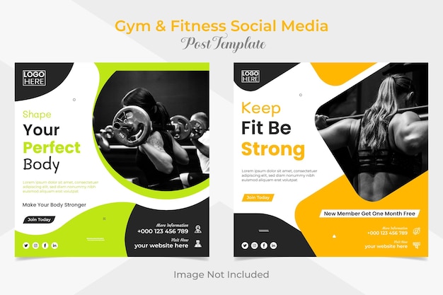 gym fitness and sports square flyer and facebook and instagram social media post banner template