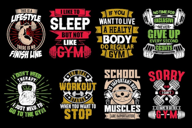 Gym and fitness t-shirt design bundle, gym tools, Fitness equipment