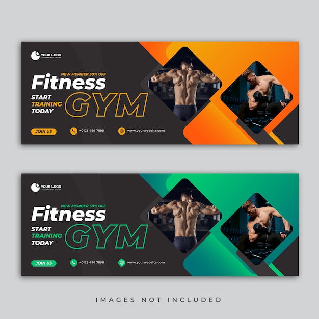 Gym fitness training facebook cover and web banner template