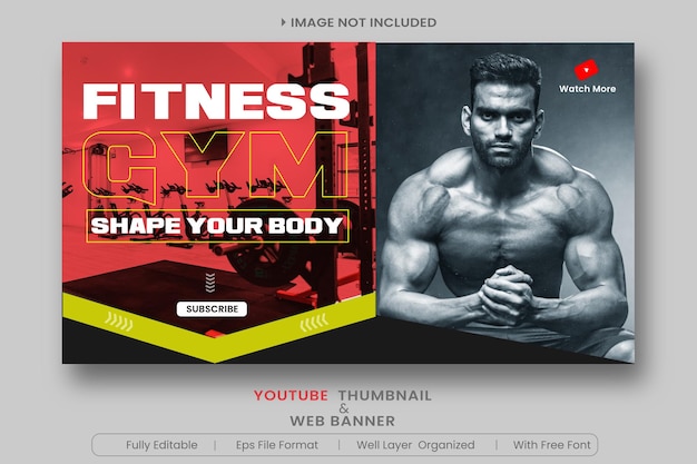 Gym Fitness youtube thumbnail template and Gym web banner template Premium Vector