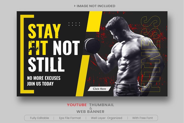 Gym Fitness youtube thumbnail template and Gym web banner template Premium Vector