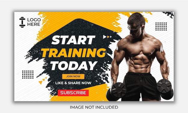 gym and fitness youtube video thumbnail or web banner design template