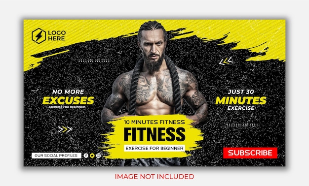 Gym and fitness youtube video thumbnail or web banner design template