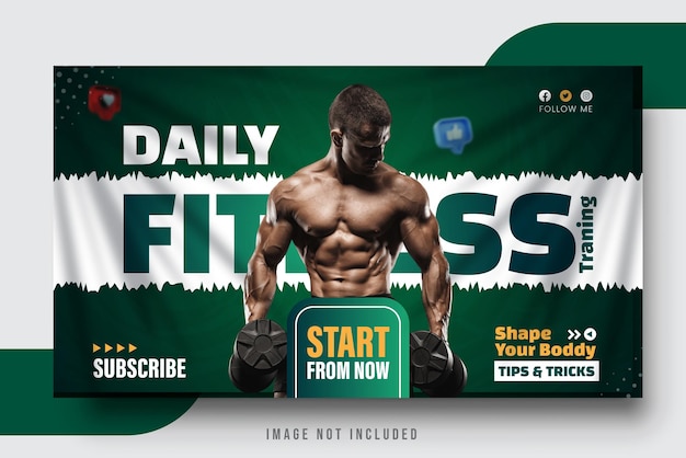 Gym and fitness youtube video and web banner template