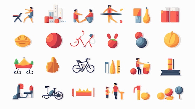 Vector gym icon set pack promoting healthy lifestyle and fitness for a stronger body