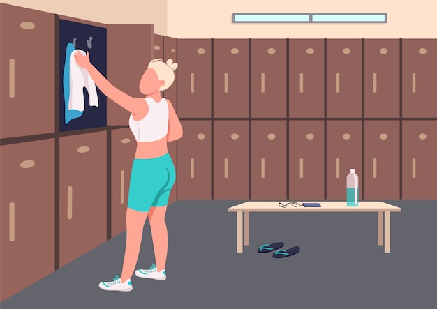 Vector gym locker room flat color illustration