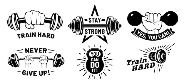 Gym motivation quotes. Fitness inspirational, strong bodybuilding and dumbbell in hand.