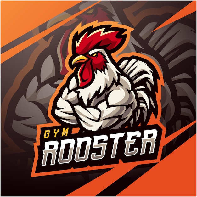 Gym rooster esport mascot logo design