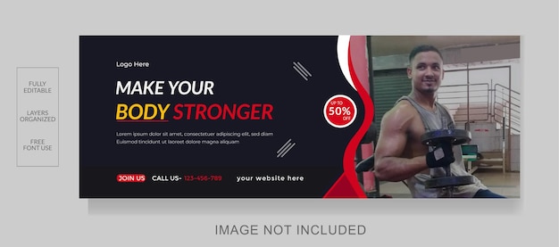 Gym sports and fitness workout facebook  cover or web banner template