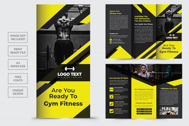 Vector gym tri-fold brochure template