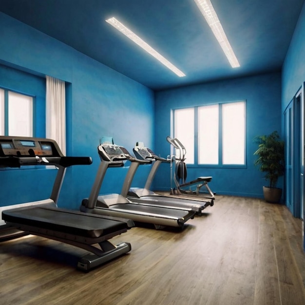 Vector a gym with a blue wall and a window that says gym on the bottom