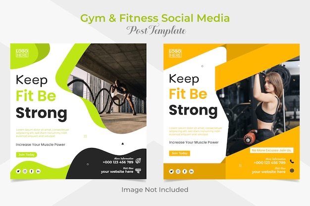 gym workout square flyer and facebook and instagram social media post banner template design pack