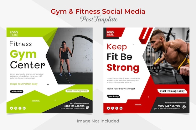 gym workout square flyer and facebook and instagram social media post banner template design pack