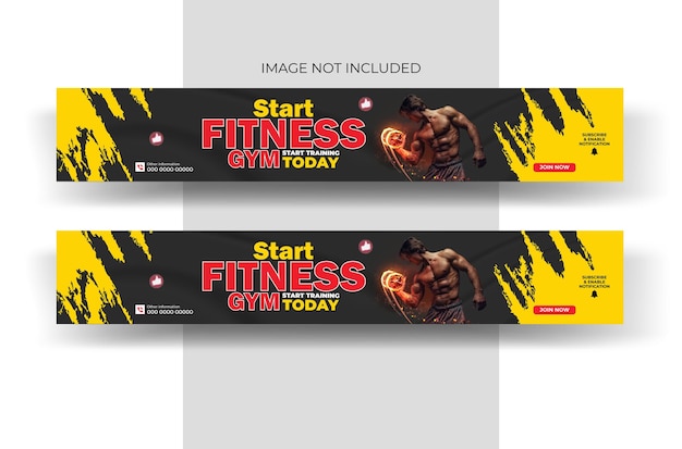 Gym youtube cover banner and fitness youtube thumbnail design template for social media