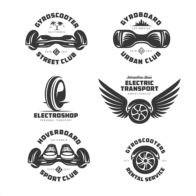 Gyroscooter electric transport logo set. Vector vintage illustration.