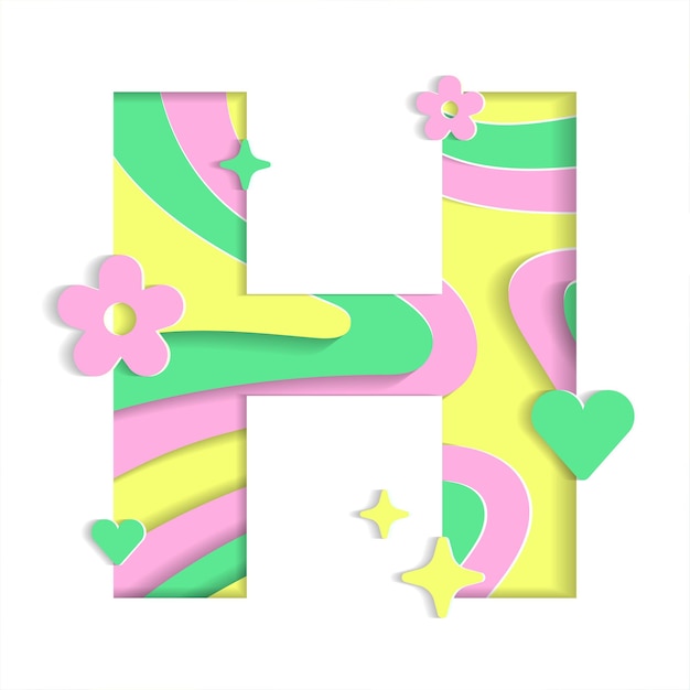 H Alphabet Abstract Mountain Geography Contour Map 3D Layer Cutout Paper Card