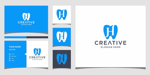 H dental logo design with business card template