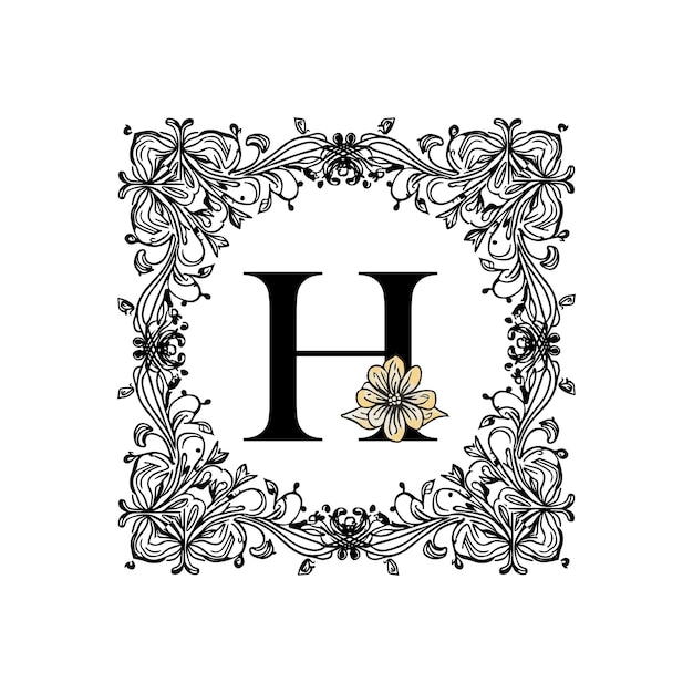 H floral letter hand drawn floral alphabet