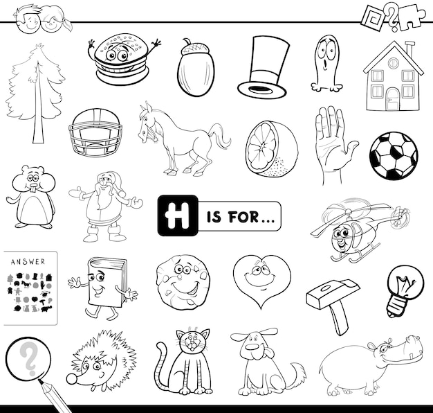 H is for educational game coloring book