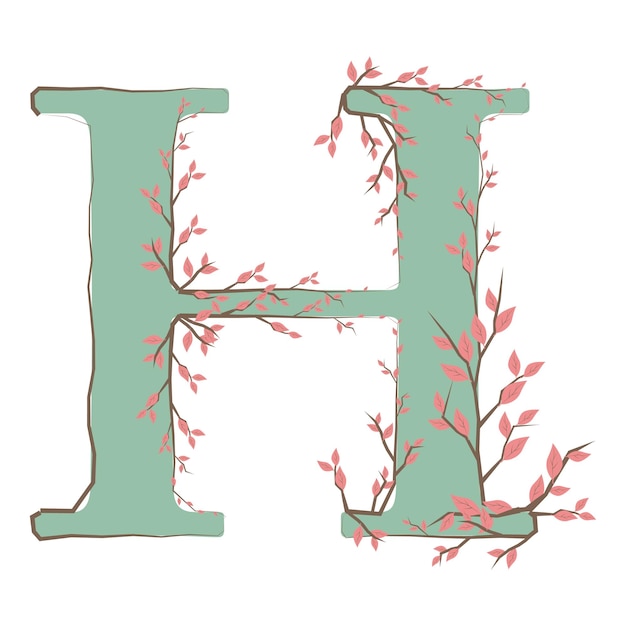 H letter in uppercase made of soft hand-drawn leaves