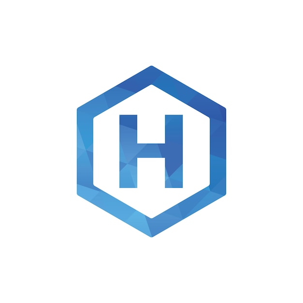 H letter with hexagon shape polygon logo monogram design in blue color vector eps