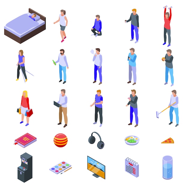 Habit icons set, isometric style