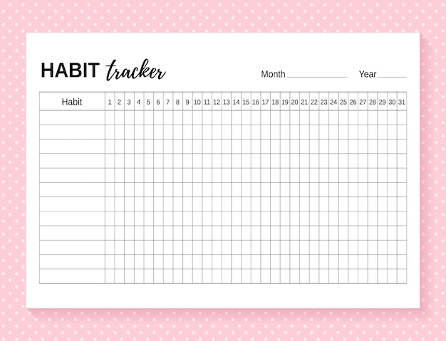 Habit tracker template. Layout habit diary for month. Vector illustration.