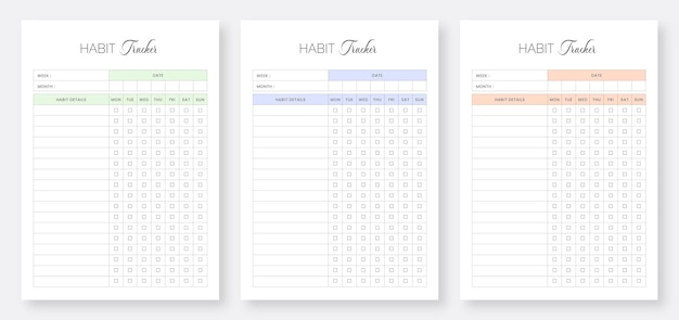 Habit tracker template Set of Habit tracker template Minimalist Planner templates set