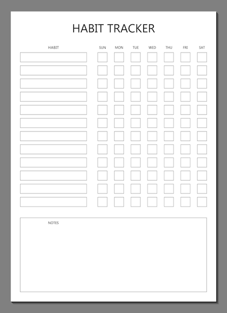 Habits tracker template Blank notebook page isolated on gray Page of the business organizer Sheet of paper 2