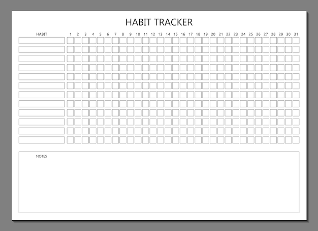 Habits tracker template Blank notebook page isolated on gray Page of the business organizer Sheet of paper