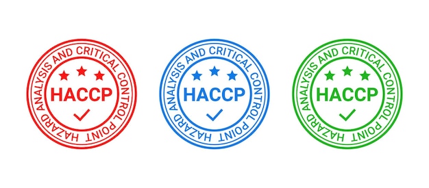 HACCP food safety system badge. Certified round emblem. Hazard analysis and Critical Control Points stamp.