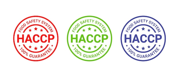 HACCP round stamp. Hazard analysis and Critical Control Points emblem. Food safety system seal imprint. Guarantee rubber badge.